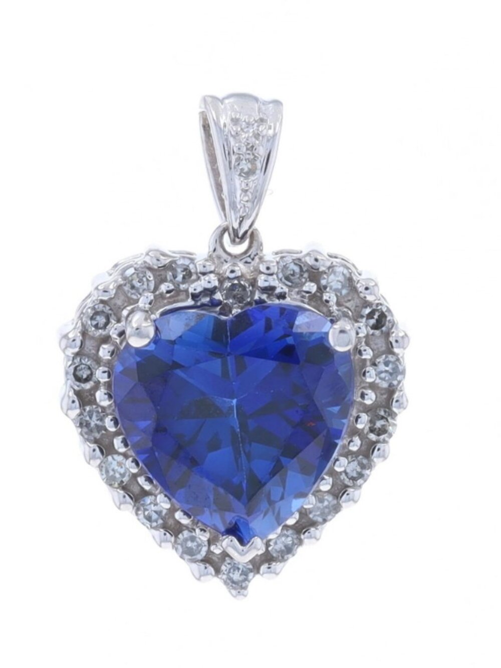 White Gold Lab-Created Sapphire Diamond Heart Halo Pendant 10k 4.20ctw